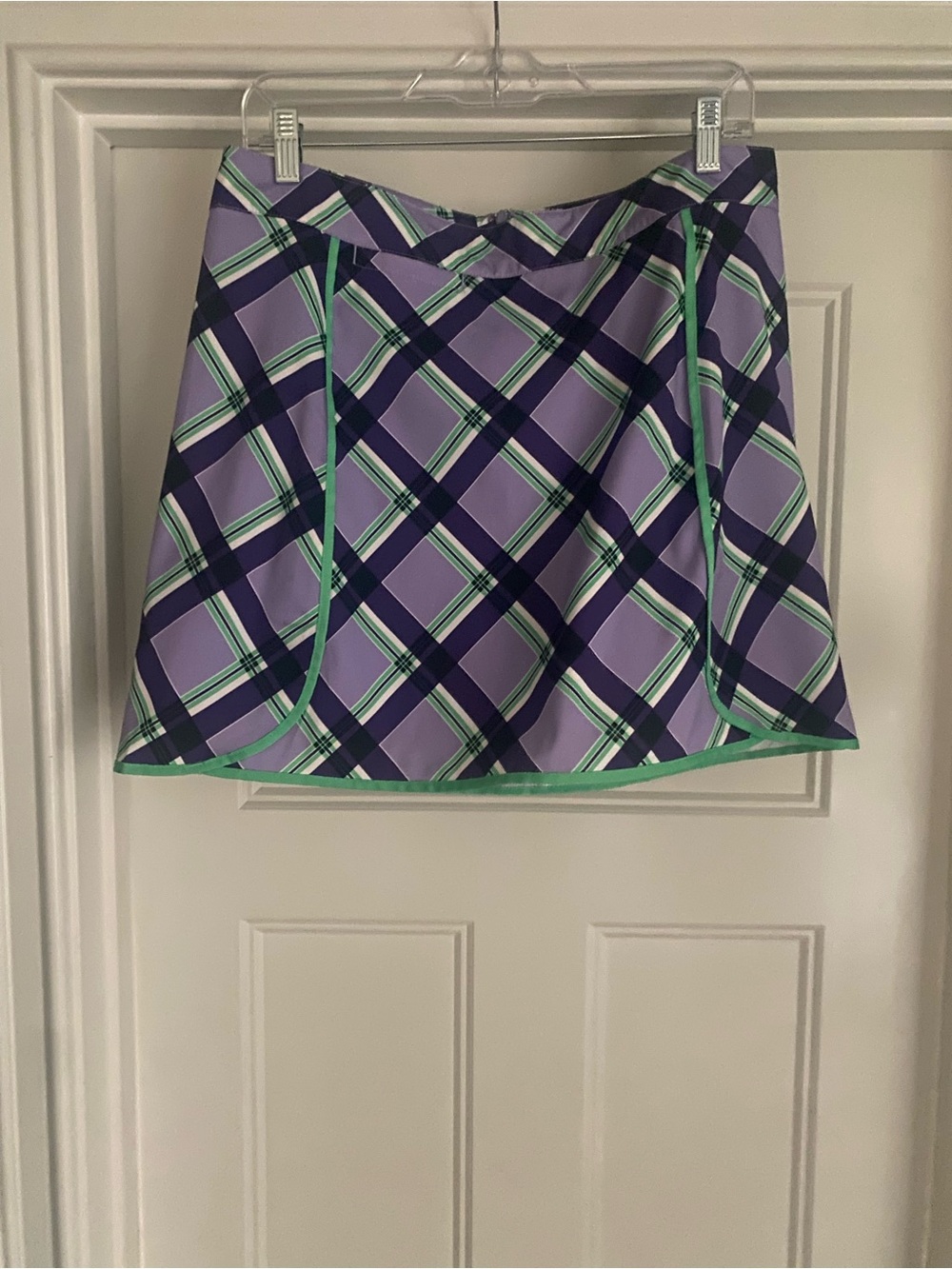 Lady Hagen Lavender Plaid Midi Skirt with Navy and Mint Accents